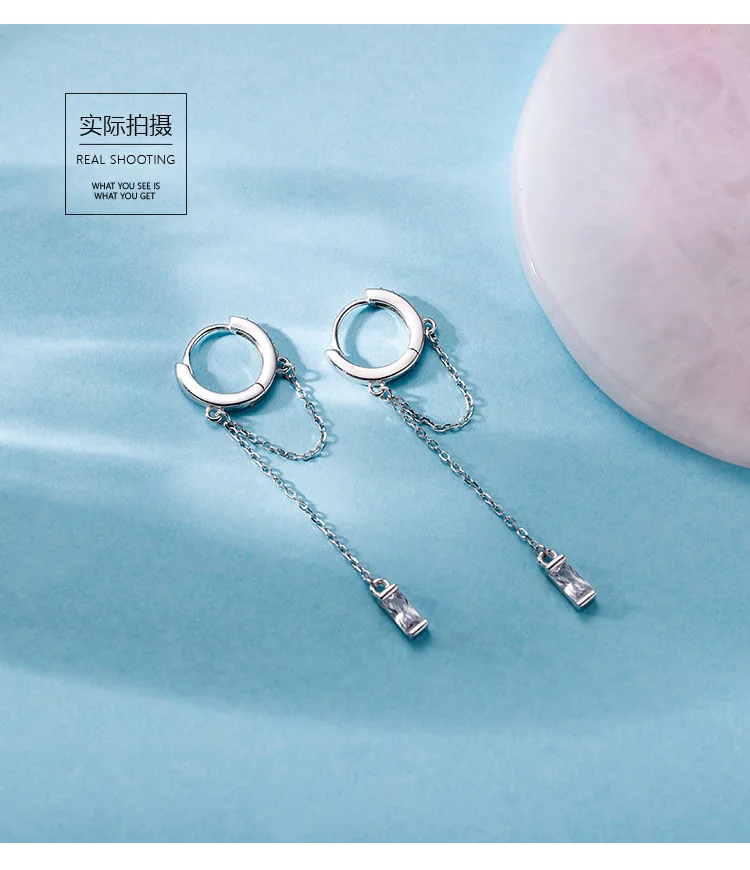 Серьги из стерлингового серебра 925 пробы, модные циркониевые серьги с кулоном, длинные серьги-цепочки, темпераментные универсальные серебряные ювелирные изделия для девушек