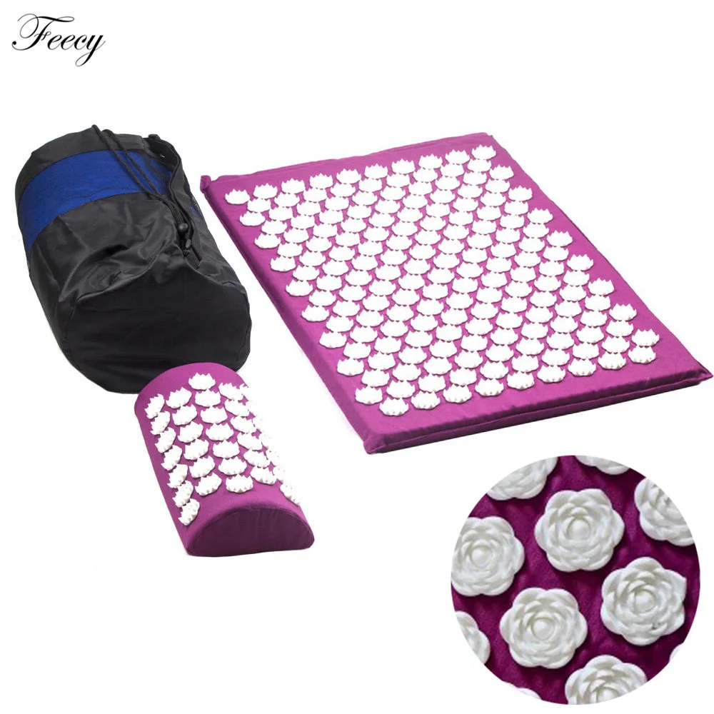 M0 bag Set Purple Акупунктурная Подушка массажер для спины массаж тела, ног коврик подушка комплект снять стресс боль Acupuntura йога коврик массажный коврик шакти коврик - Цвет: M0 bag Set Purple