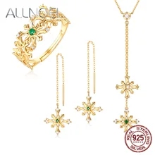 ALLNOEL комплект ювелирных изделий 925 пробы серебряная подвеска Цепочки и ожерелья серьги кольцо комплект ювелирных изделий натуральный изумруд подарок на день святого Валентина для Для женщин 3 шт./компл