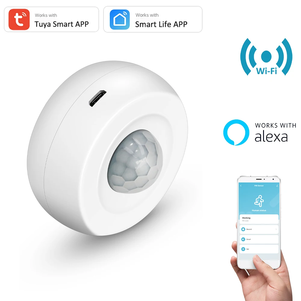 Датчик движения Tuya с пассивным инфракрасным датчиком USB 360 ° Wi-Fi | Безопасность и