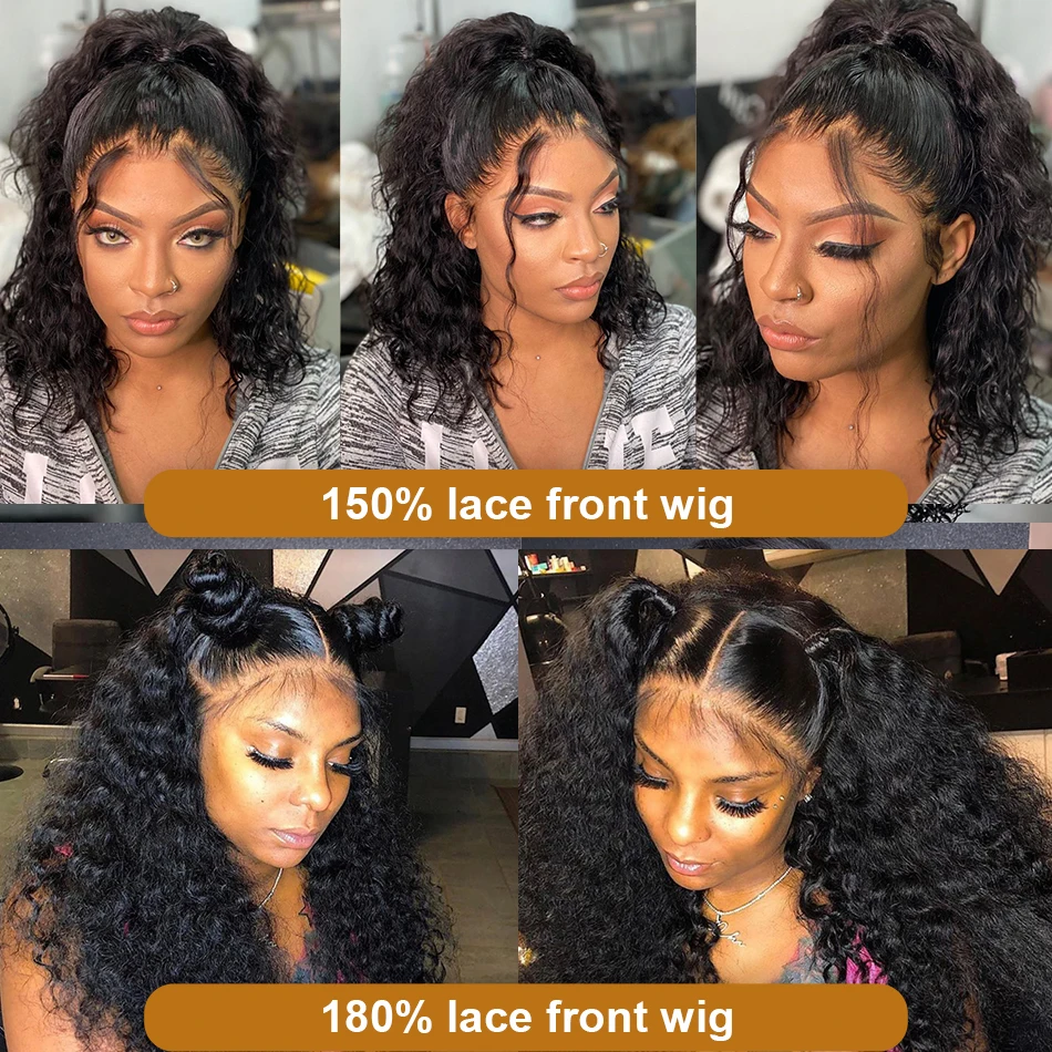 Goldenwigs Brazilian 13x4 Lace Front Human Hair Wigs Pre Plucked With Baby Hair Deep Wave 150% Short  Water Curly Bob Wigs For Women Brazilian 13x4 Lace Front Human Hair Wigs Pre Plucked With Baby Hair