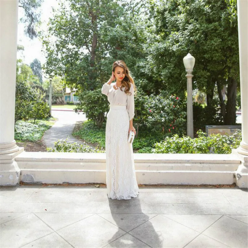 Весенняя белая длинная кружевная юбка Пляжная Свадебная свадебные