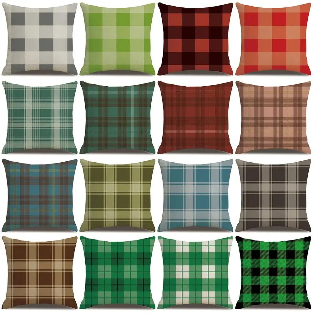 

HOT SALES Plaid Grid Pattern Throw Pillow Cover Cushion Case Linen Home Car Office Decor