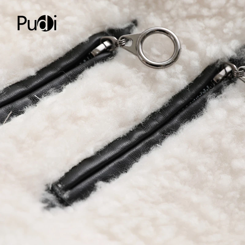 Pudi A19062 женская зимняя натуральная шерсть шуба короткая куртка на молнии с карманом пальто Женская мода натуральная меховая шуба верхняя одежда