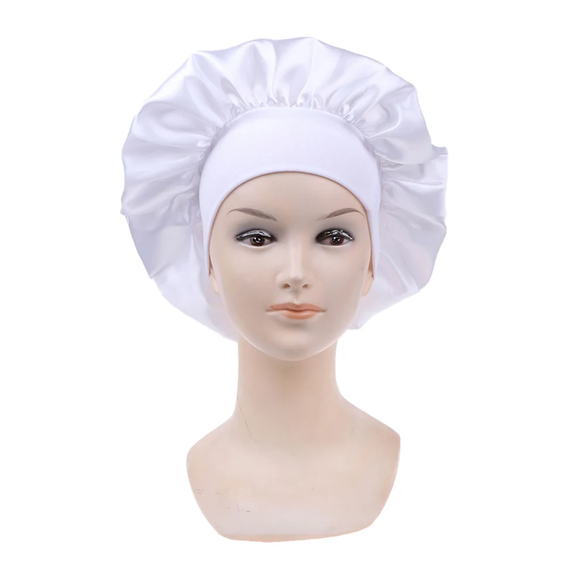 Long Hair Care Women Satin Bonnet Cap Night Sleep Hat Silk Head Wrap Adjust Shower Caps Knitted Cap Solid Color 58cm silk bonnet,hair bonnet,satin bonnet,satin nightcap,sleeping cap