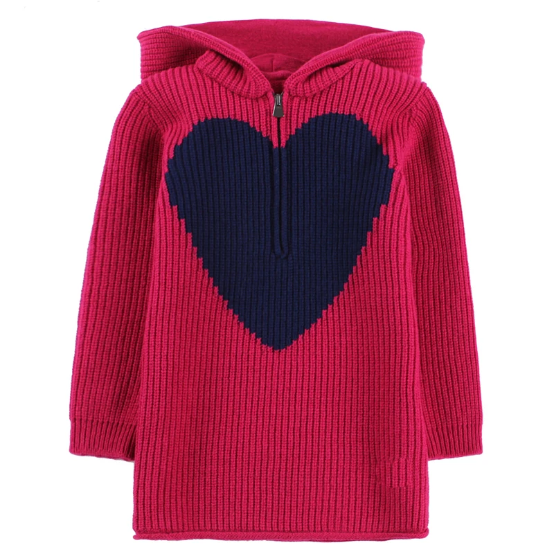

High-end children's clothing children's new girl sweater skirt older children red love wool long sweater