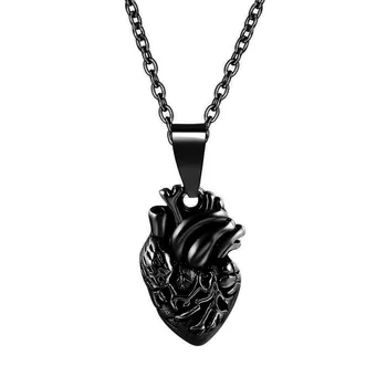 

316L Stainless Steel Punk Anatomia Heart Pendant Anatomy Jewelry Black Gold Anatomical Heart Necklace