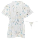 

Sexy and charming transparent gauze small floral cardigan v-neck tie sexy sexy pajamas with g-string suit