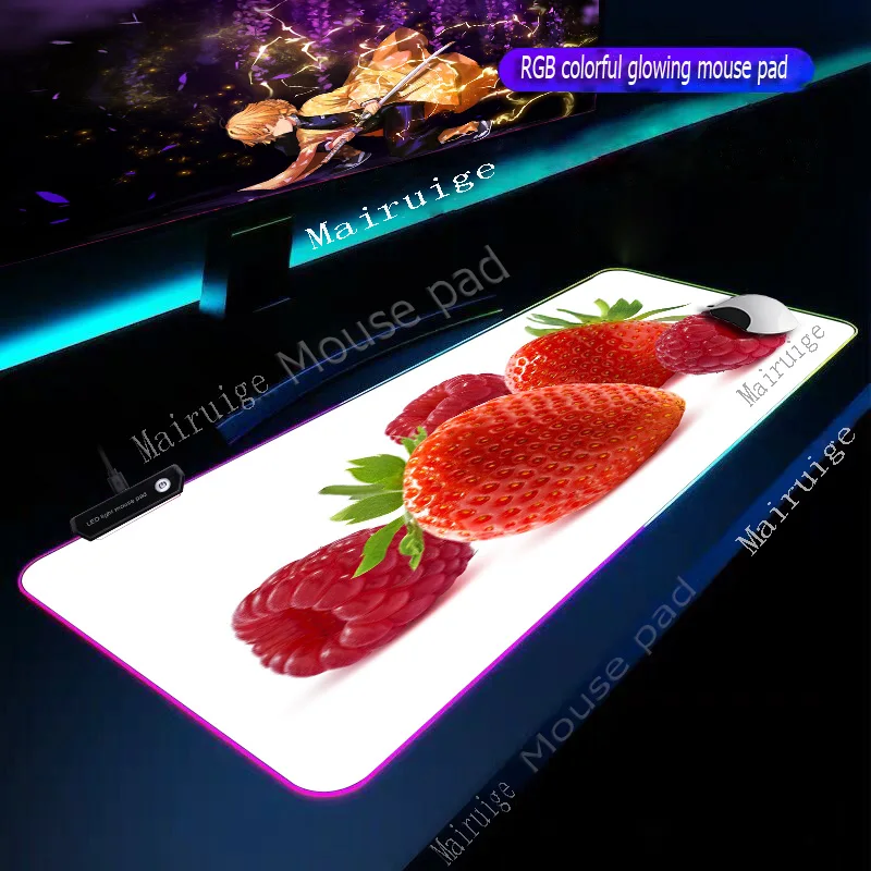  Mairuige Anime HD Custom Large RGB Mouse Pad Red Strawberry Lockedge Computer Keyboard Desk Mat Rub