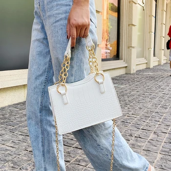 

NEW French Design Fashion Stone Grain Handbag & Elegant Chain Square Bag Shoulder Bag Diagonal Bag Width 25cm Height 18cm