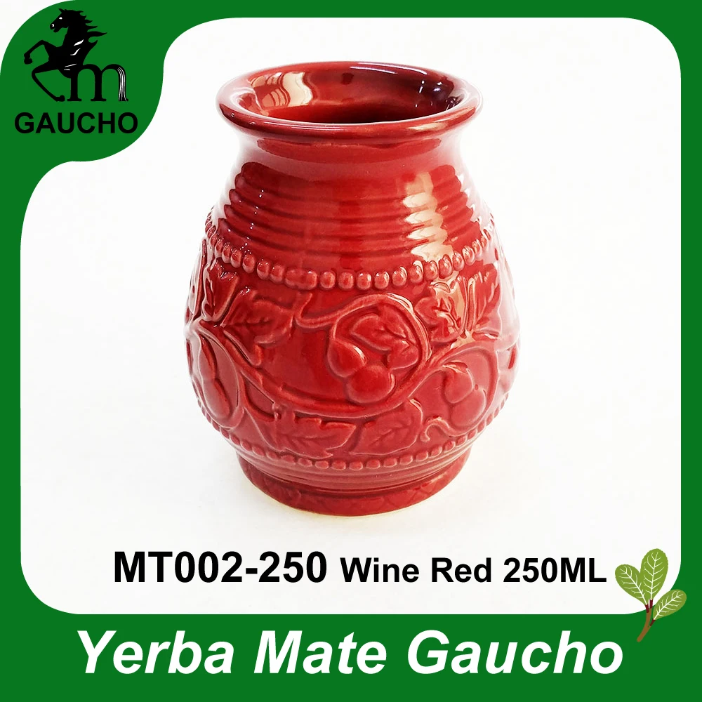 1 шт./лот, деликатный Paraguay Yerba mate Calabaza, керамические тыквенные чашки с рельефным узором Calabash, горячая распродажа, MT002-250, красное вино
