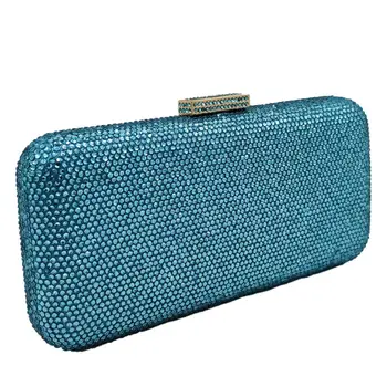

Double Flower Light Blue Turquoise Crystal Women Evening Bags Ladies Rhinestone Box Clutch Wedding Party Purse and Handbag