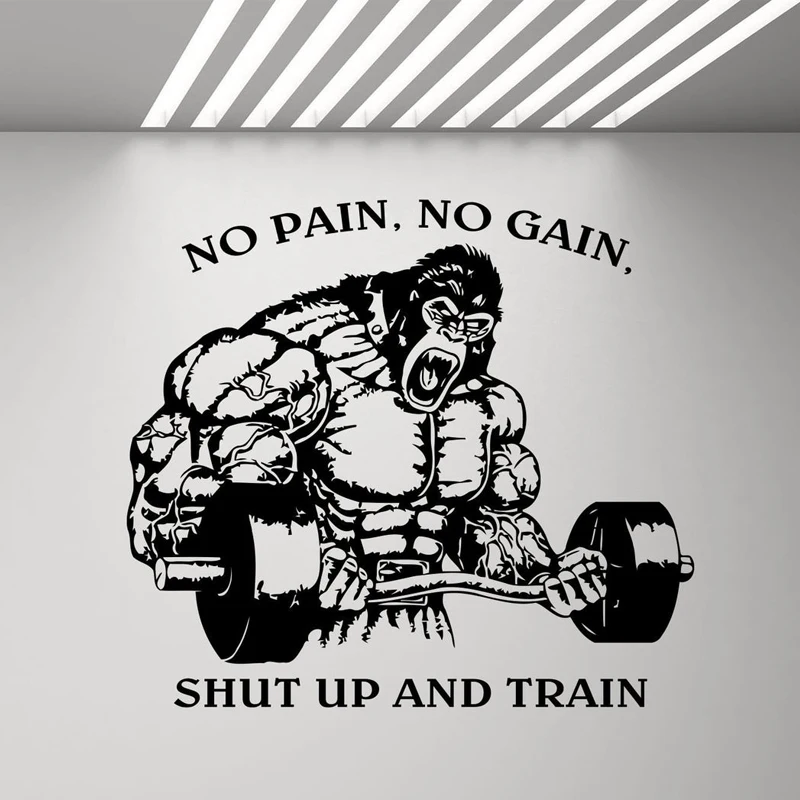 

No Pain No Gain Shut Up And Train Gym Wall Decal Poster Motivational Quote Vinyl Sticker Bodybuilding Fitness Decor Art E171