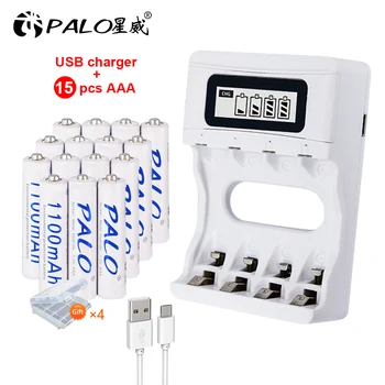 

Intelligence 4 Slots LCD display battery Charger for AA / AAA Battery + 8pcs AAA 1100mah nimh rechargeable batteries