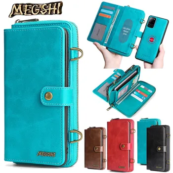 

Zipper Purse Leather Case for Samsung Galaxy Note 10 9 8 S20 Ultra S10 S9 S8 Plus Multifunction Magnetic Wallet Card Cover Coque