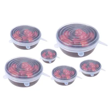 

6Pcs Kitchen Universal Accessories Silicone Reusable Food Wrap Bowl Pot Cover Silicone Stretch Lids Cooking Cookware Tools