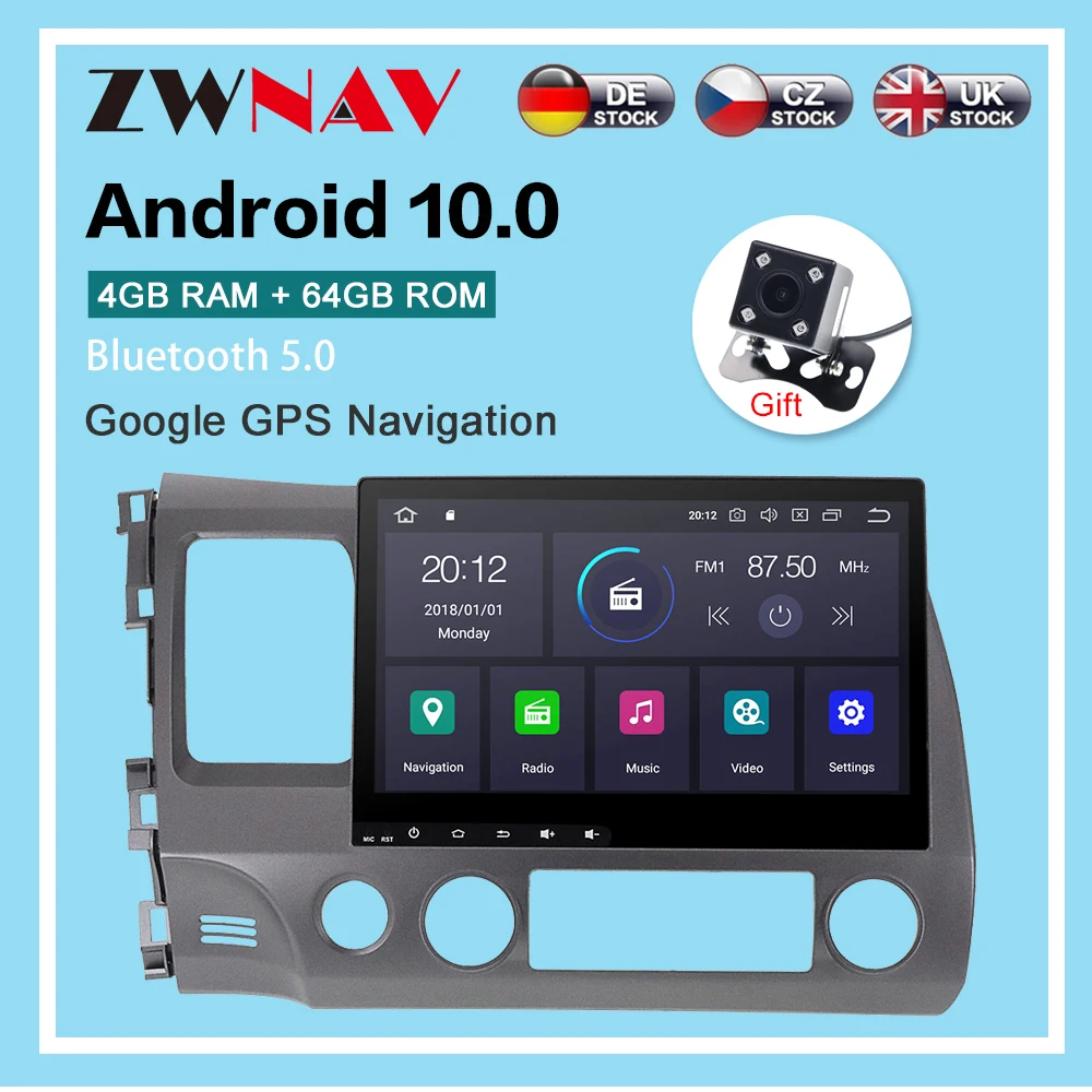 

Android 10.0 4+64G Car Radio GPS Navigation for Honda Civic 2007-2011 Multimedia Player Radio video stereo head unit dsp wifi