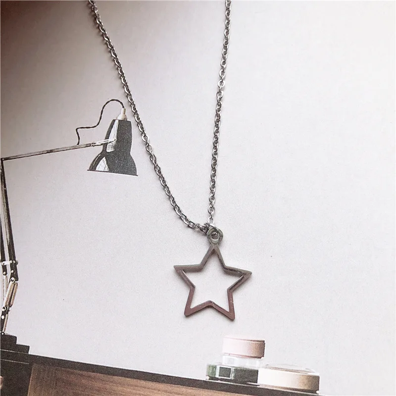 

Fashion Popular Stainless Steel Five Pointed Star Necklace Pendant Charm Girl Necklace Jewelry Sweet Romantic Valentine Day Gift