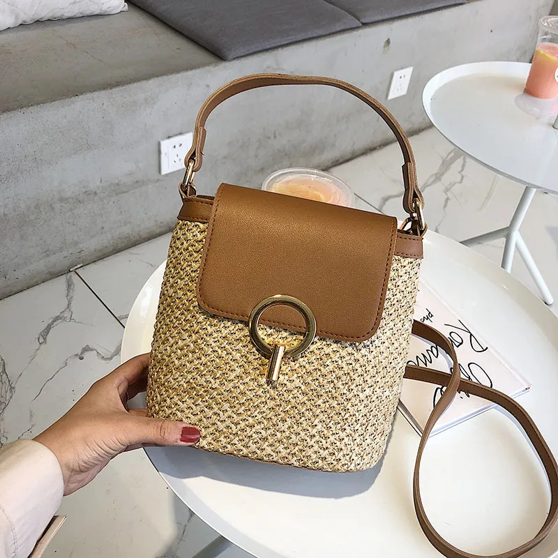 

Small Straw Bucket Bags For Women 2020 Summer Crossbody Bags Lady Travel Purses and Handbags Female Shoulder Messenger Bag