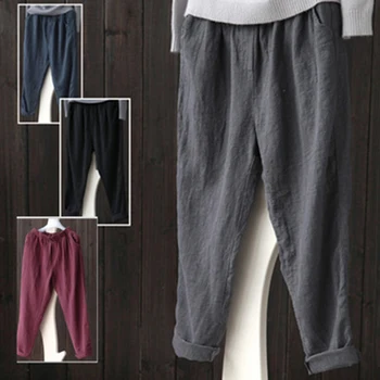 

2019 Autumn Fashion New Women Loose Harem Pant Female Trousers Casual Spring Summer Linen Full Pants Plus Size 3XL