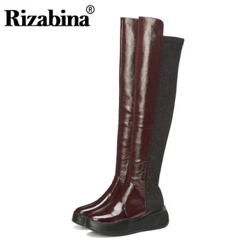 

RIZABINA Black Long Boots For Women Genuine Leather Over The Knee Boots Slim Stretch Boots Winter Women Footwear Size 34-39