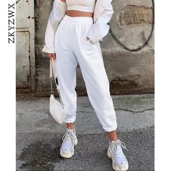 

ZKYZWX Streetwear Womens Harem Pants Fashion Female Clothing Joggers High Waist Autumn Winter Casual Pocket Trousers Sweatpants