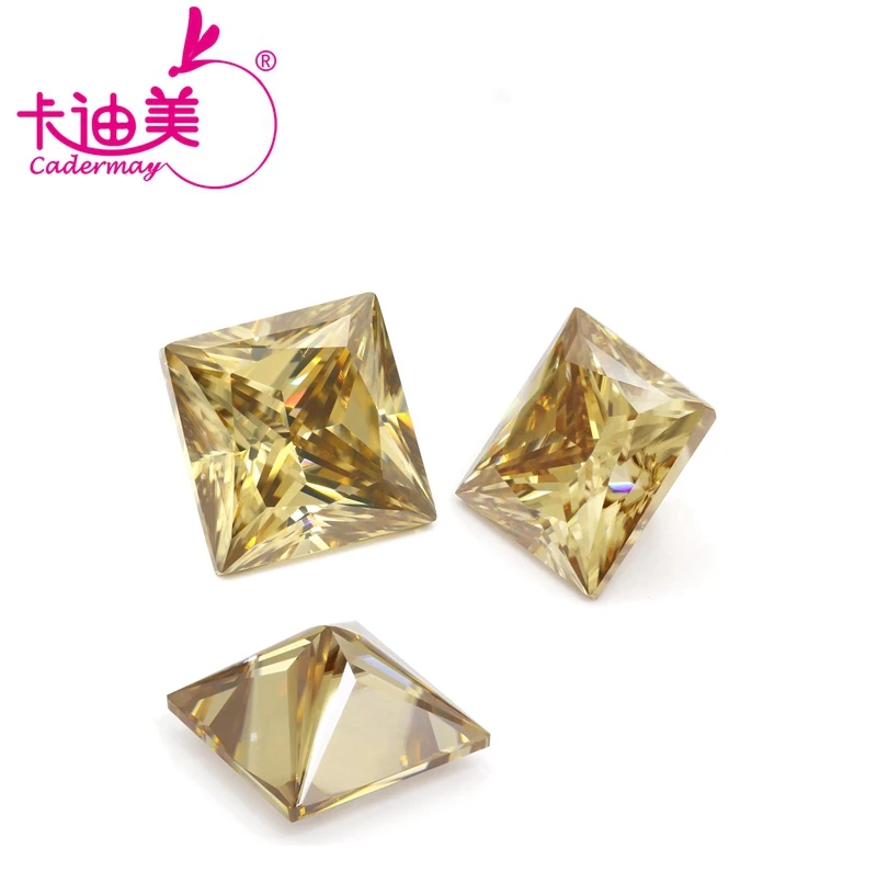 

CADERMAY 7x7mm 8x8mm Champagne Color Moissanite Diamond Princess Cut Square Synthetic Loose Gemstone for Ring Earrings Making