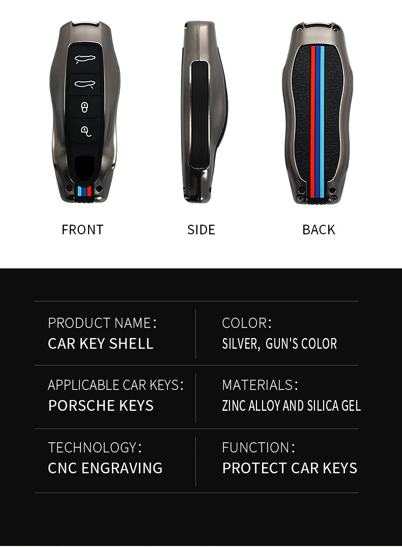 Fob della copertura della cassa chiave a distanza dell'automobile in lega di zinco per Porsche Panamera Carman Macann Cayenne 911 970 981 991 accessori protettivi - H10154fdaa3db4a369690d883da6089d7w