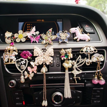 

Cute cartoon ballet girl diamond flower car perfume clip air conditioner vent deodorant aromatherapy car pearl jewelry for women
