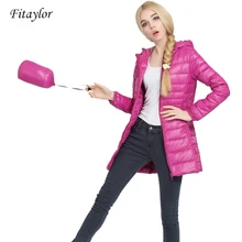 Fitaylor осень зима для женщин ультра светильник пуховое пальто куртки с капюшоном тонкий средней длины размера плюс парки толстое пальто