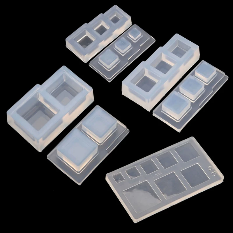 

4Pc 3D Hollow Geometric Square Pendant Silicone Mold Quicksand Cubic Resin Mold