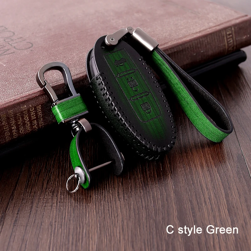 C Style Green Чехол из натуральной кожи с дистанционным управлением для автомобиля, чехол для Nissan Qashqai J10 J11 X-Trail t31 t32 kicks Tiida Pathfinder муранское Примечание - Название цвета: C Style Green