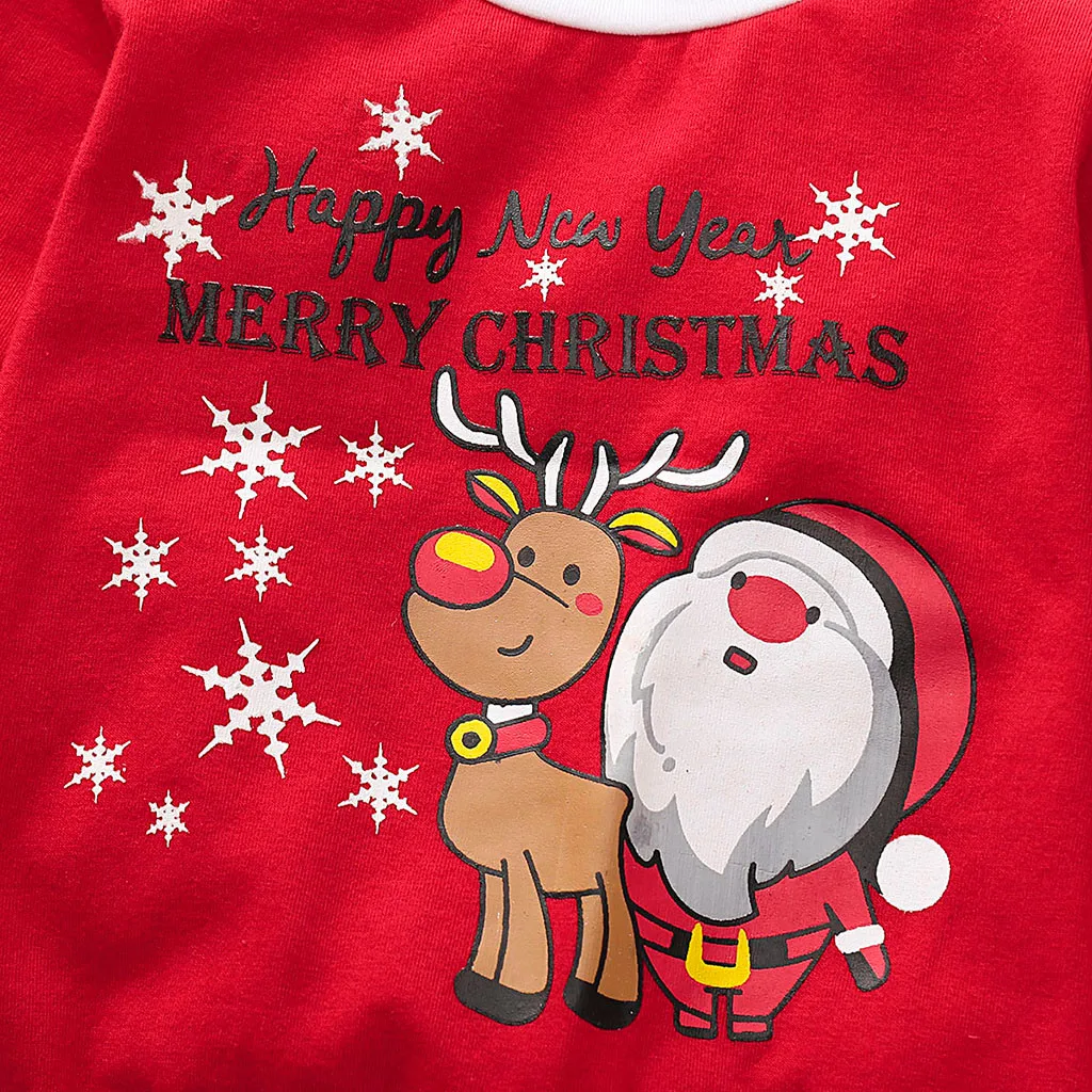 Детский Рождественский комплект для маленьких девочек; пижама с принтом Санты и оленя; одежда для сна; Одежда для новорожденных; детская одежда для малышей