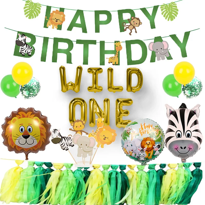 Животное номер фольги Воздушные шары и надписью wild one игр тема джунгли для