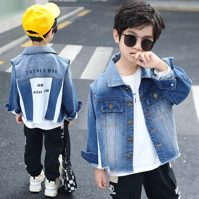 

2020 Spring Clothing Korean-style New Style BOY'S Long Sleeve Joint Jeans Coat Children Cowboy Clothing Fashion-Style Childrensw