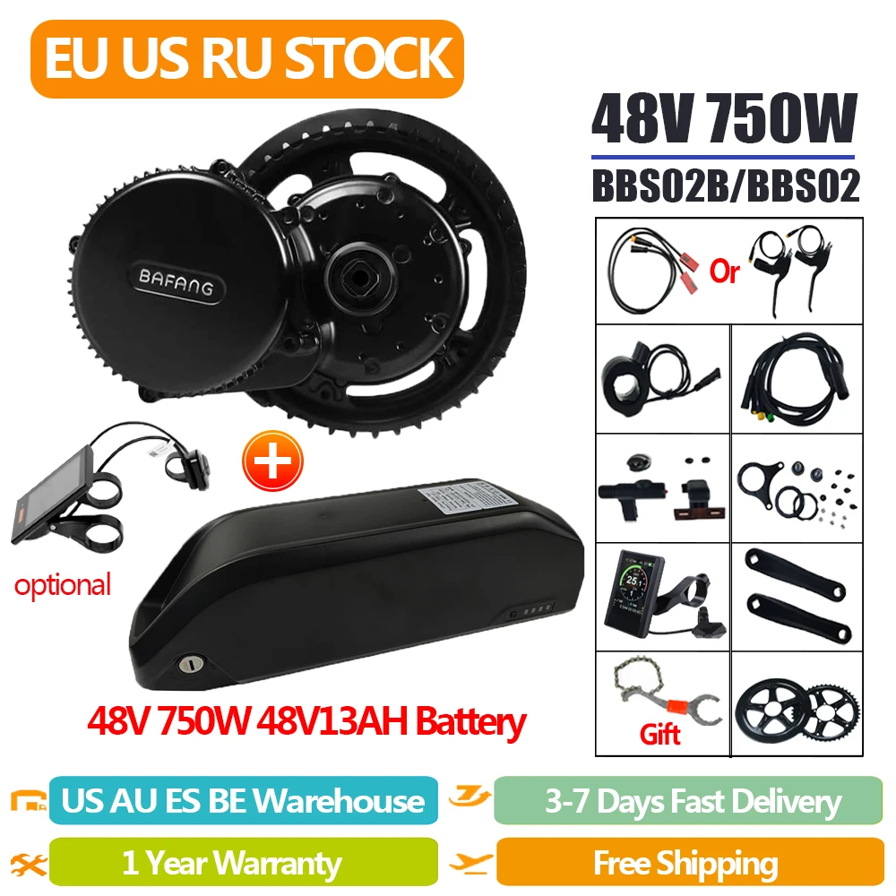 Bafang 48V 750W Бесщеточный двигатель BBS02B Электрический с батареей для