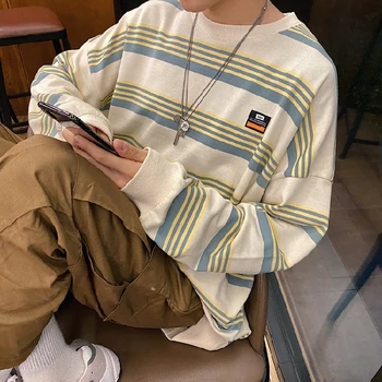 

2020 Spring And Autumn New Youth Pop Striped Loose Sweatshirt Fashion Casual Loose Round Neck Pullover Red / Blue / Green