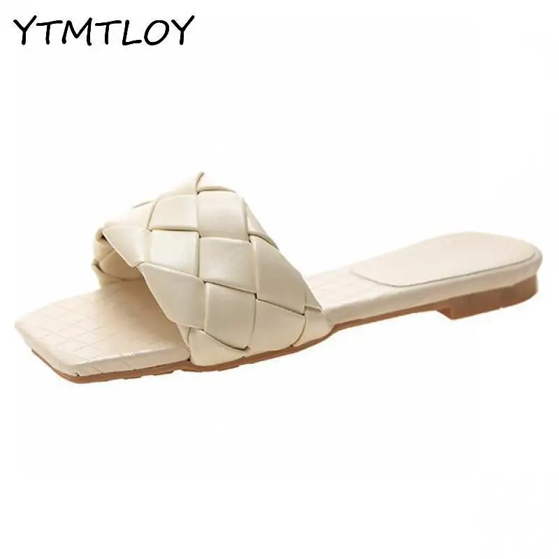 

Cross-criss Leather Mules Square Toe Dress Slides Summer Fashion Shoes Women Genuine Leather Slippers Women Female Flat Slipper