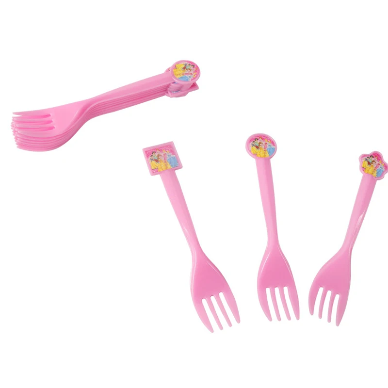 10pcs fork 90 шт./лот Дисней Принцесса Тема вечерние украшения посылка для детей день рождения одноразовые принадлежности чашки тарелка соломенная салфетка флаг - Цвет: 10pcs fork