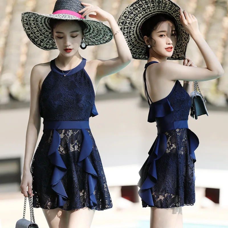 

New Style Two-Piece Set Two-piece Swimsuits Women's Graceful Bikini Small Bust Gathering Skirt Conservative Boxer Hot Springs Ba