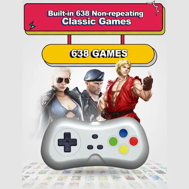 2 Players 1080P Wireless TV Video Game Console with 638 Games Mini Dual Gamepad