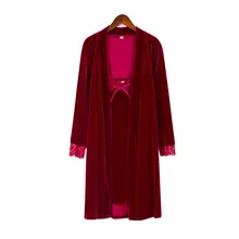 Новинка, Женская бархатная Пижама для сна, платье, сексуальная кружевная ночная рубашка, комплект для отдыха, зимний теплый халат с длинным рукавом, костюм, элегантные домашние платья