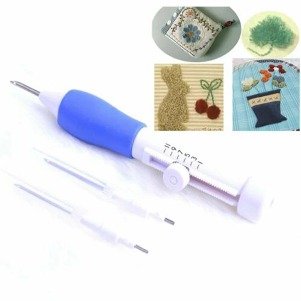 

3 Size Magic Embroidery Pen Kit Stitching Punch Needle Sewing Tool Set Threaders [3]