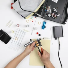 Лидер продаж, набор для начинающих 2 профессиональных машин, комплект для татуировки, 5 цветов, набор чернил, полный набор для татуировки, комплекты зажимов, Перманентный макияж