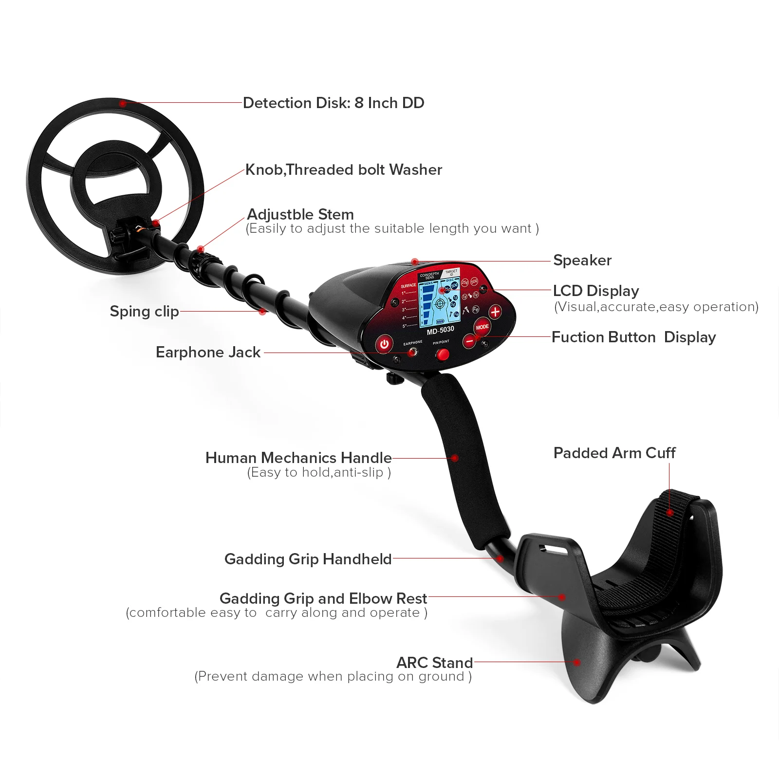 Professional Metal Detector Underground Search Gold Finder Detector Treasure Hunter Detecting Pinpointer MD5030 With LCD Displa