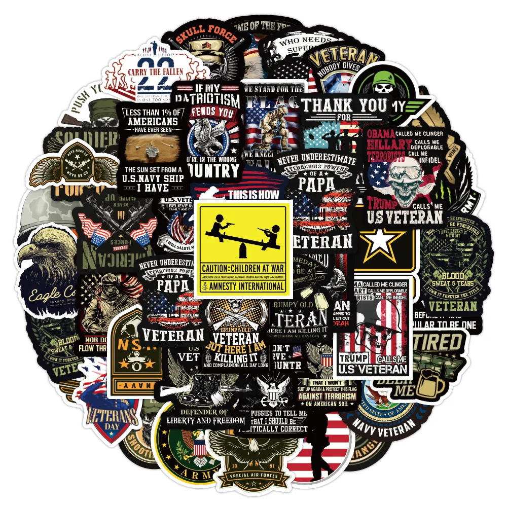 

10/30/50PCS War Style Memorial Veterans Graffiti Stickers Personalized Skateboard Suitcase Mobile Phone Stickers Wholesale