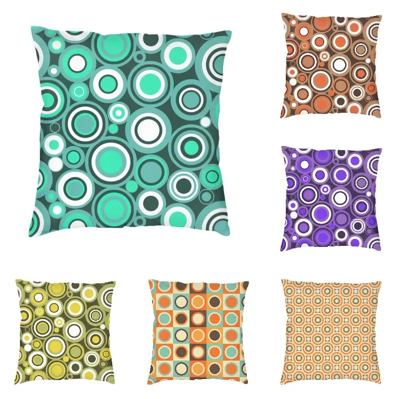 Robins Egg Blue Green And White Circle Retro Fodera Per Cuscino Geometrica Mid Century Federa Per Cuscino Per Divano Decorazione Quadrata