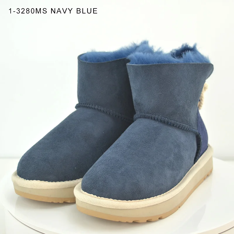 1-3280MS Navy Blue INOE/Модные женские зимние ботильоны из овечьей кожи и замши с подкладкой из натурального меха; короткие зимние ботинки; высокое качество; распродажа - Цвет: 1-3280MS Navy Blue