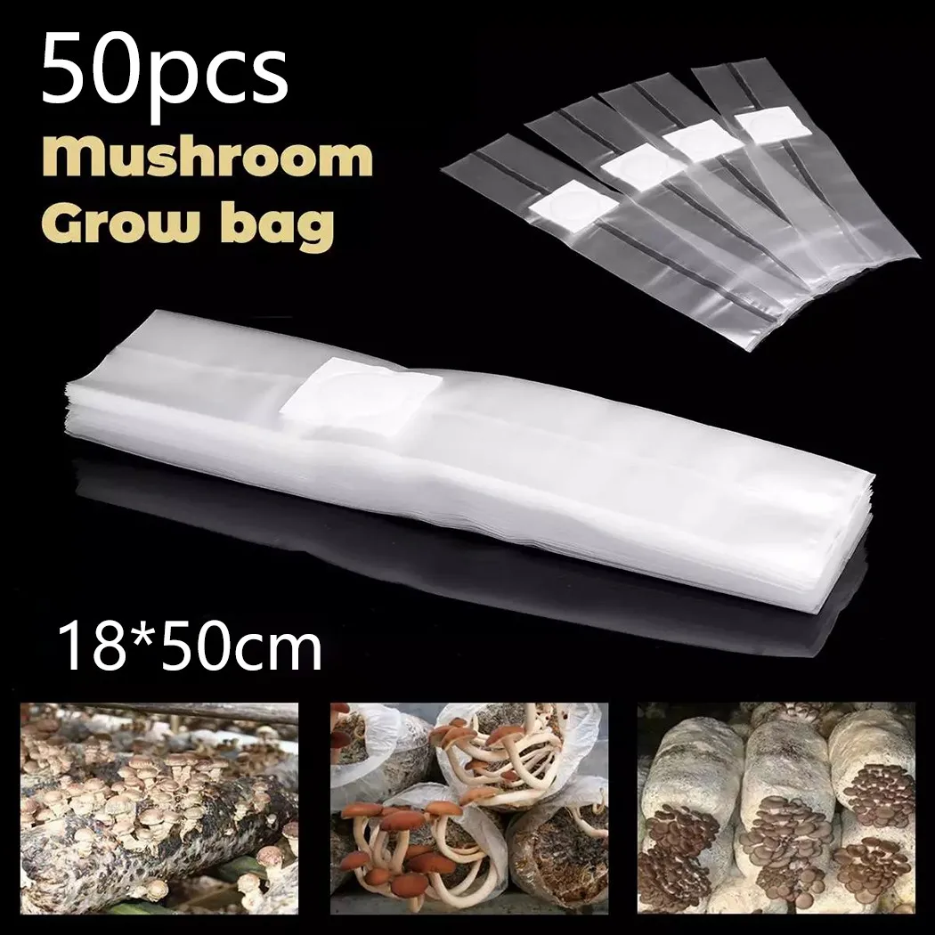 50 шт. прозрачные полипропиленовые пакеты для выращивания грибов 39 х50 см | Дом и