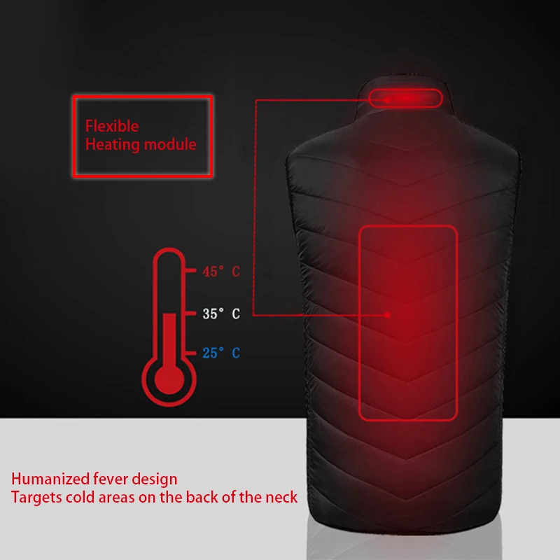 Нагревательный жилет USB умный трехскоростной регулировочный жилет хлопковое пальто стоячий воротник Электрический жилет альпинистский Лыжный жилет
